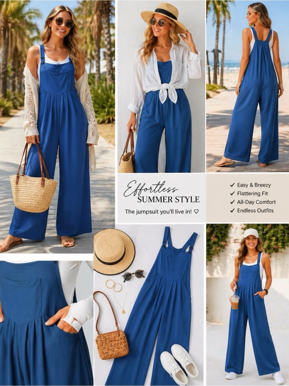 HALARA Navy Blue Wide Leg Jumpsuit